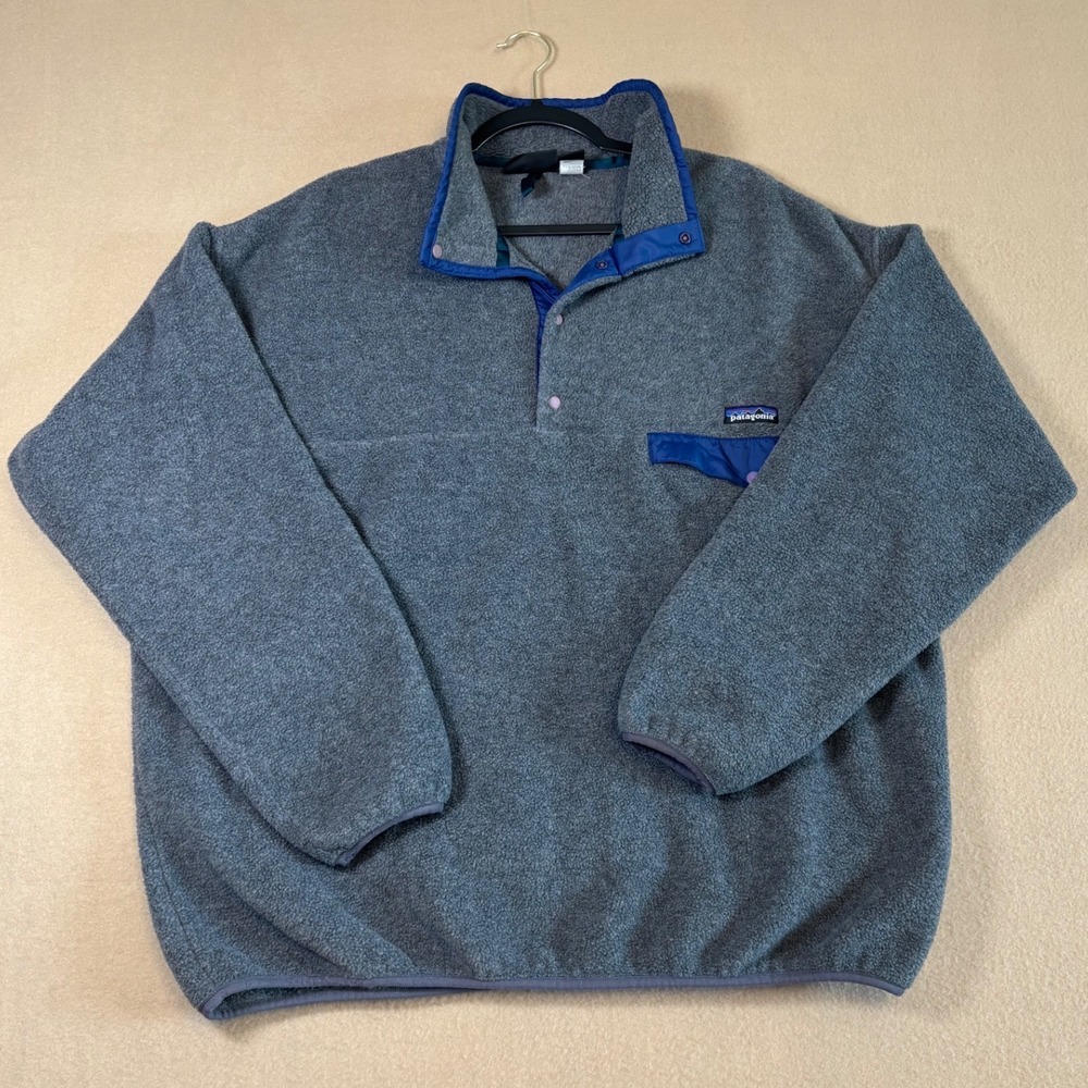 Patagonia Synchilla Snap-T Fleece Pullover Grey Blue Mens XXL Made in USA 25450